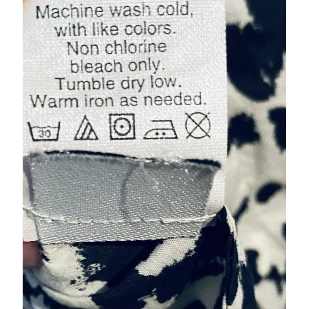 J Crew Top Womens 12 Black White Snow Leopard Boy Fit Button Up Long Sleeve Boho